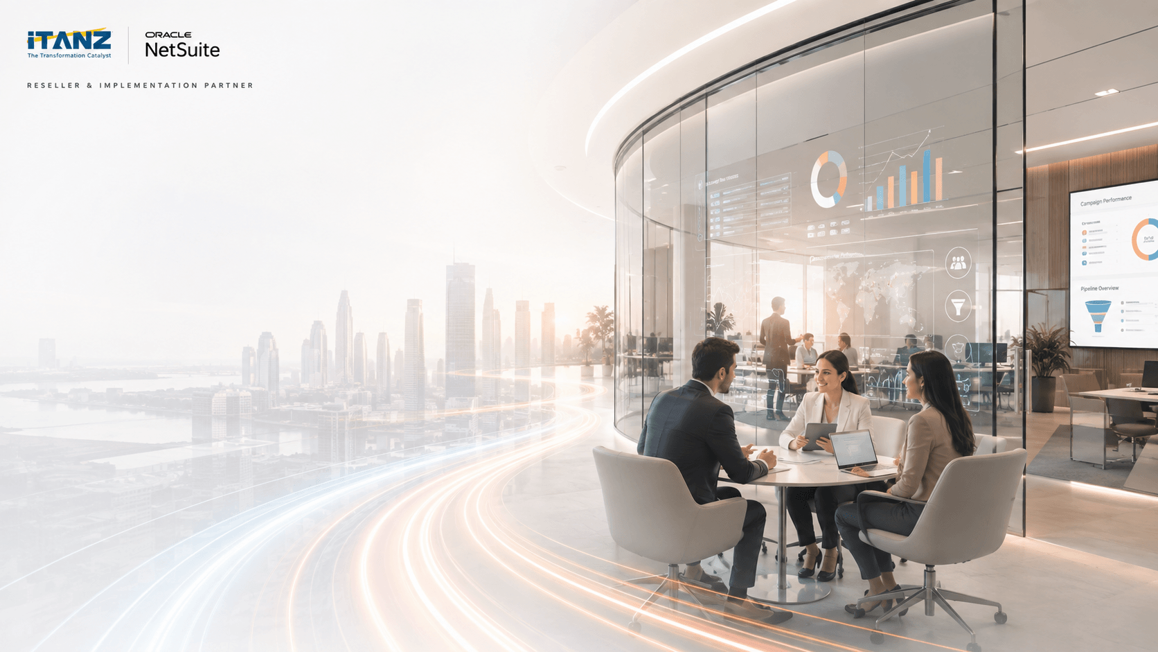 iTANZ and Oracle NetSuite connected records across teams, approvals and asset information in a modern office environment